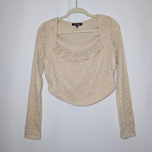 Mixed Threads Women's Cream Beige Floral Lace Overlay Crop Top Size L